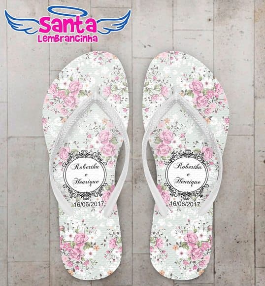 Chinelo Casamento Verde, Floral Rosa COD 3993