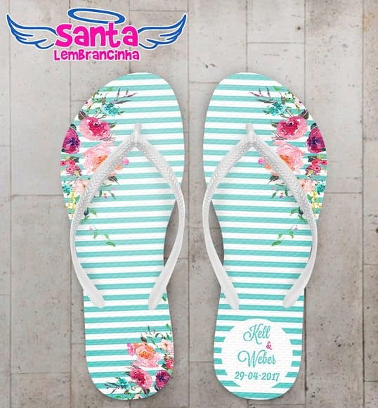 Chinelo Casamento Listras Azul Tiffany COD 3995