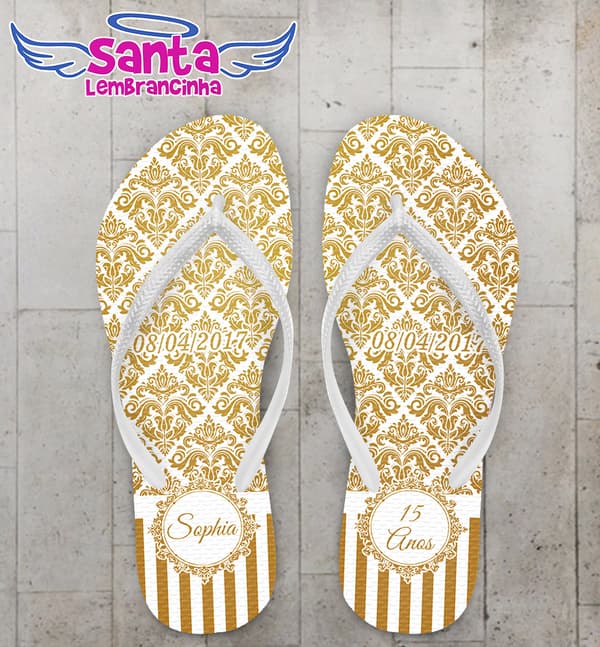 Chinelo 15 Anos Debutante Arabescos, Dourado COD 4035