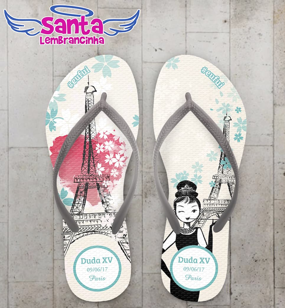 Chinelo 15 Anos Debutante Paris, Azul Tiffany COD 4039