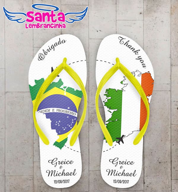 Chinelo Casamento Brasil e Irlanda Personalizado COD 5185