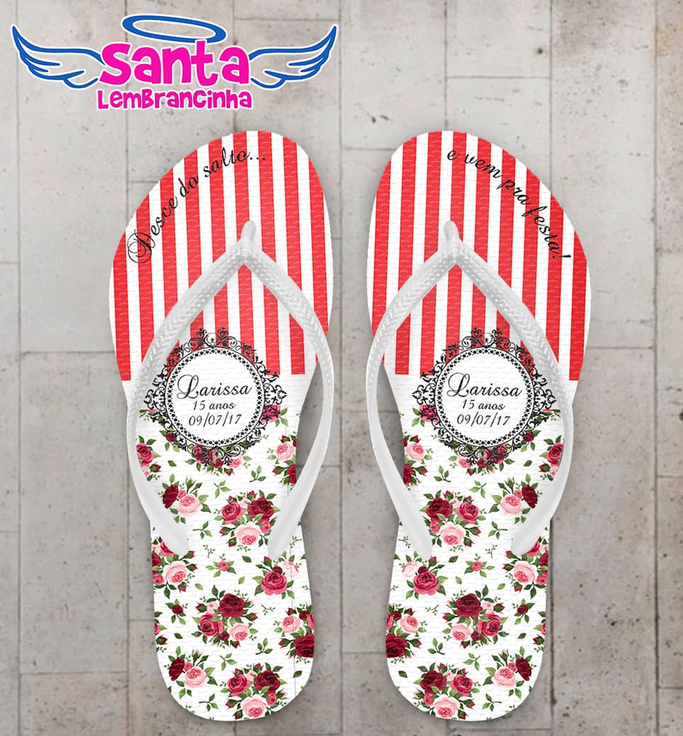 Chinelo Casamento Floral Vermelho Personalizado COD 5187