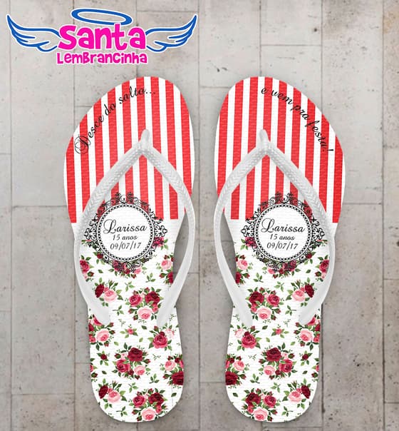 Chinelo Casamento Floral Vermelho Personalizado COD 5187