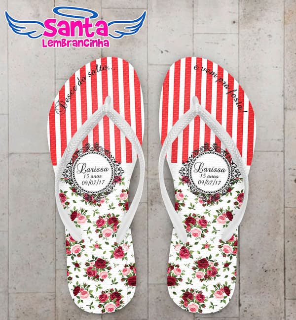 Chinelo Casamento Floral Vermelho Personalizado COD 5187