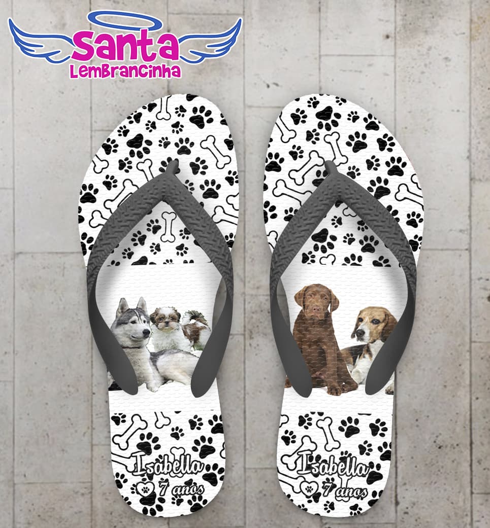 Chinelo Infantil Cachorros Fundo Pegadas e ossos Personalizado COD 5454