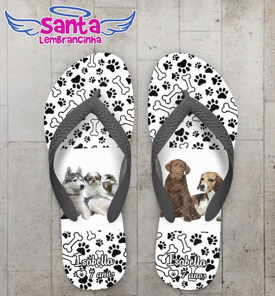 Chinelo Infantil Cachorros Fundo Pegadas e ossos Personalizado COD 5454