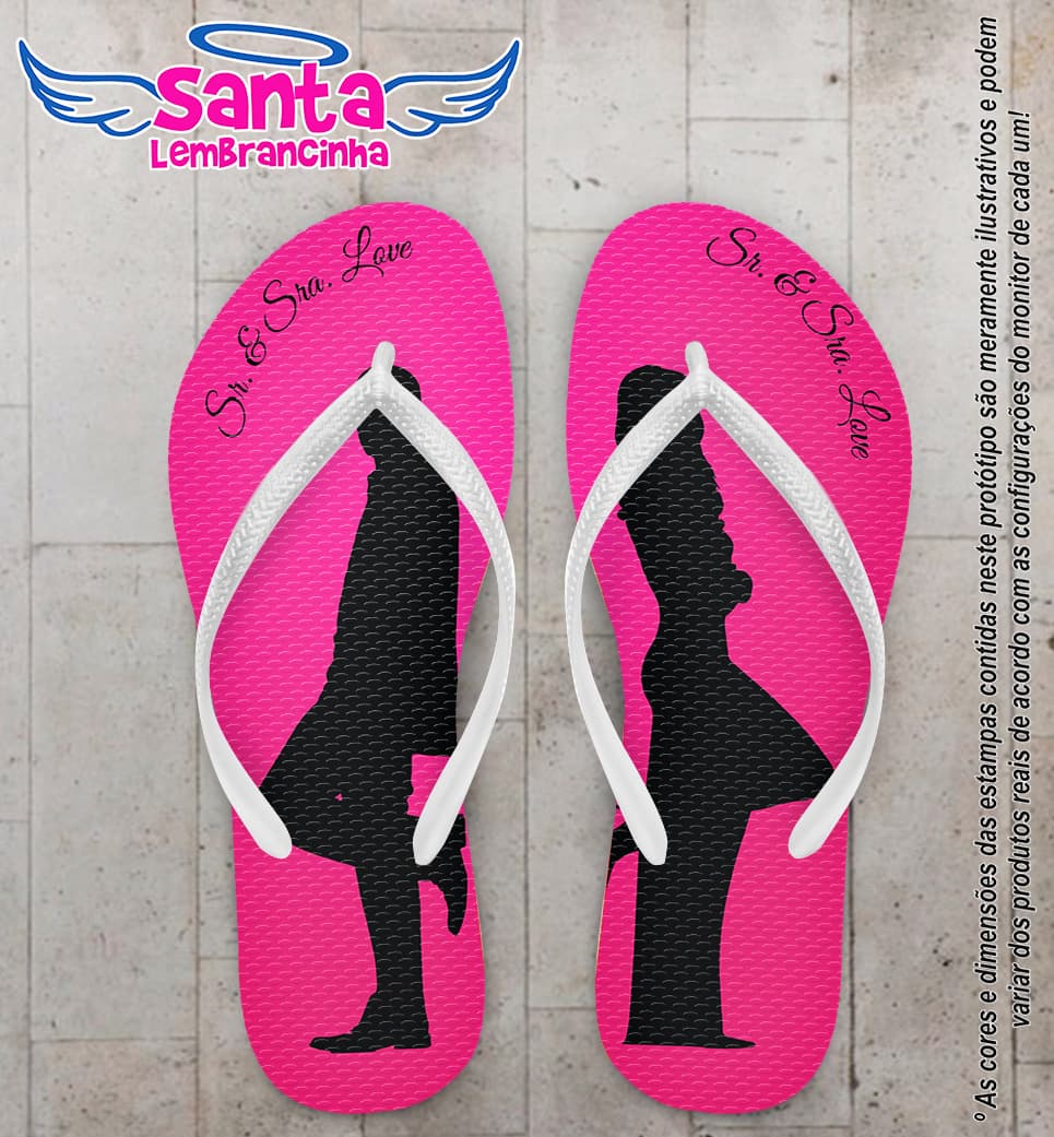 Chinelo Casamento Noivinhos com Fundo Rosa Personalizado COD 5380