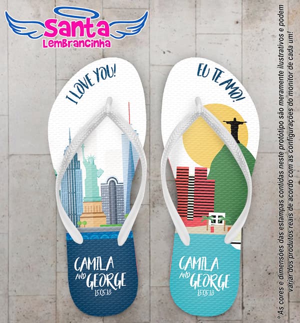Chinelo Casamento Nova York e Rio de Janeiro Personalizado COD 5357
