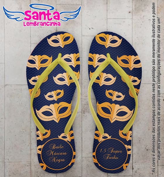 Chinelo Debutante - 15 Anos Baile de Mascara com Brasão Dourado Personalizado COD 5641