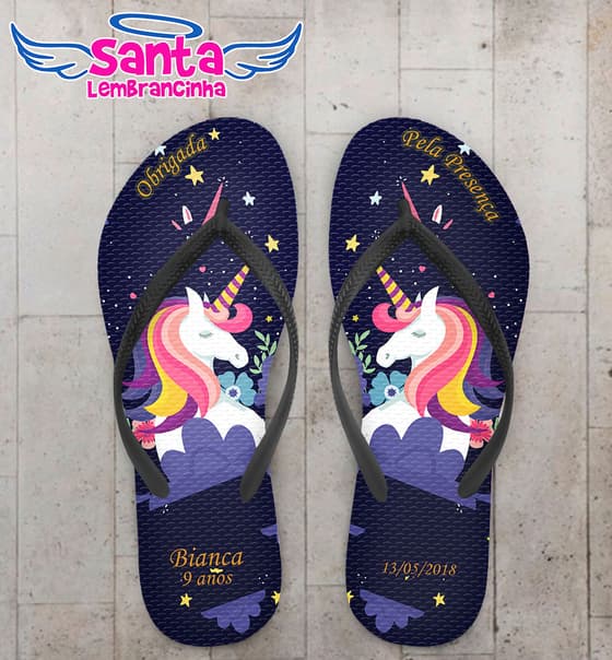 Chinelo Infantil Unicórnio com Estrelas Personalizado COD 5511