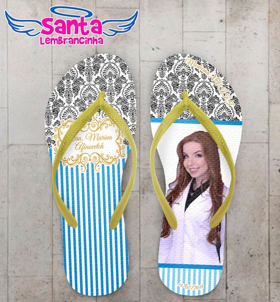 Chinelo Formatura Medicina Caricatura Listrado com Arabesco COD 5811