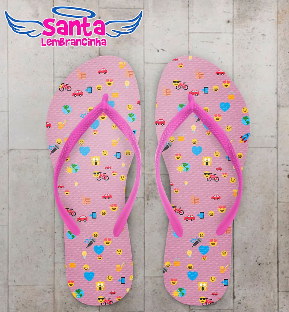 Chinelo Infantil Emoji com Fundo Rosa Personalizado COD 5483