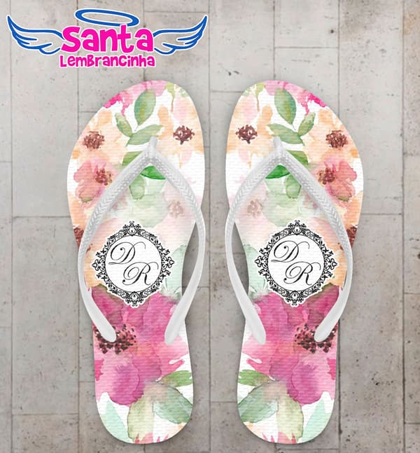 Chinelo Casamento Floral com Monograma Personalizado COD 5376