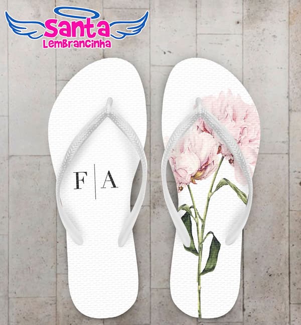 Chinelo Casamento Fundo Branco com Flor Personalizado COD 5349