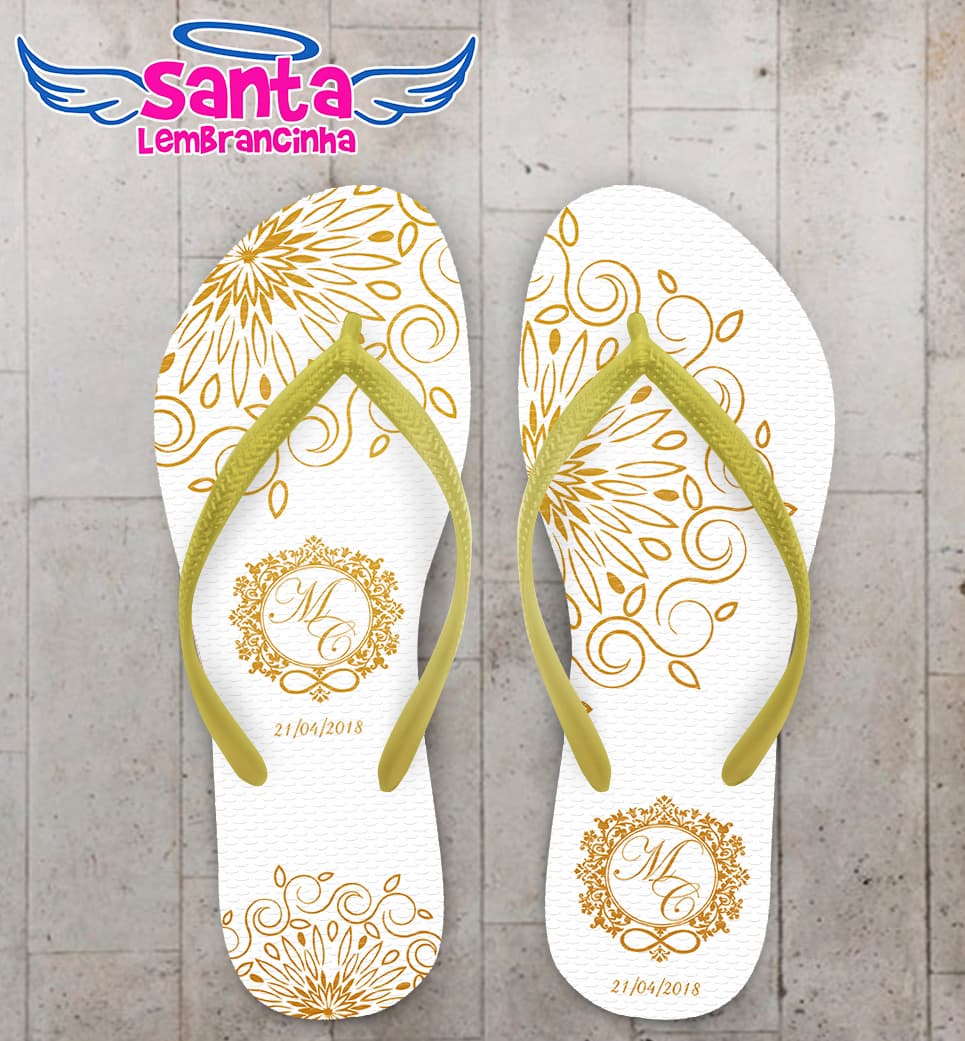 Chinelo Casamento Arabesco com Detalhes em Dourado Personalizado COD 5340