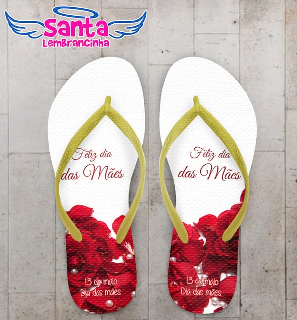 Chinelo Dia das Mães Flores com Perolas Personalizado COD 5629