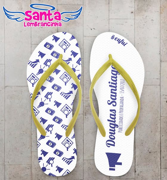 Chinelo Formatura Publicidade e Propaganda Fundo Branco com Detalhes em Azul COD 5830