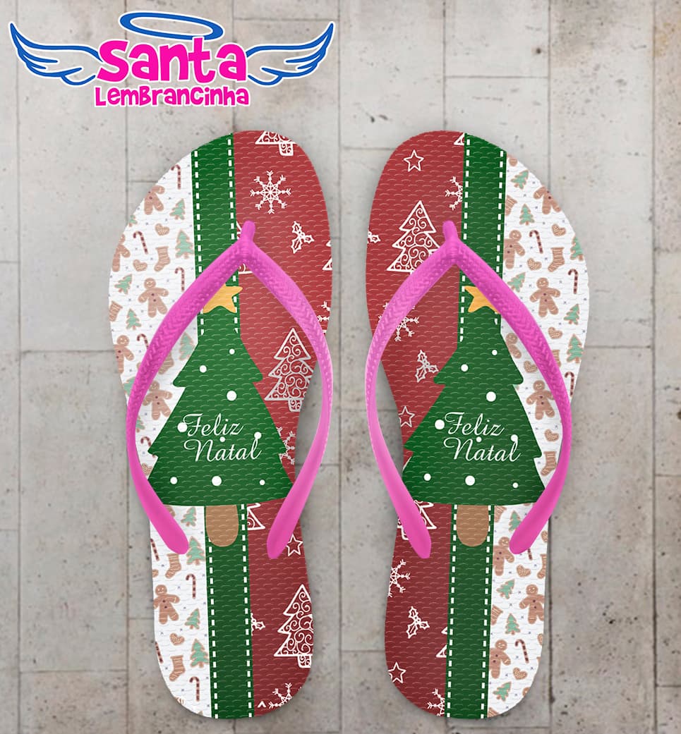Chinelo Natal Árvore Natalina com Desenhos no Fundo Personalizado COD 5685