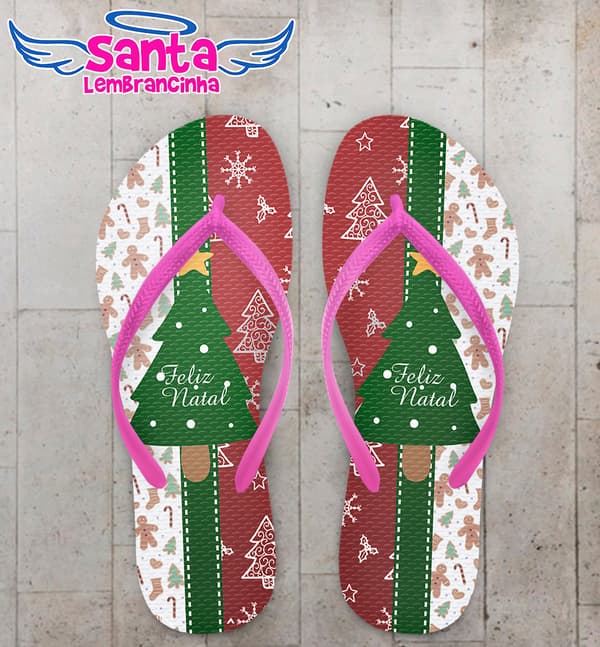 Chinelo Natal Árvore Natalina com Desenhos no Fundo Personalizado COD 5685