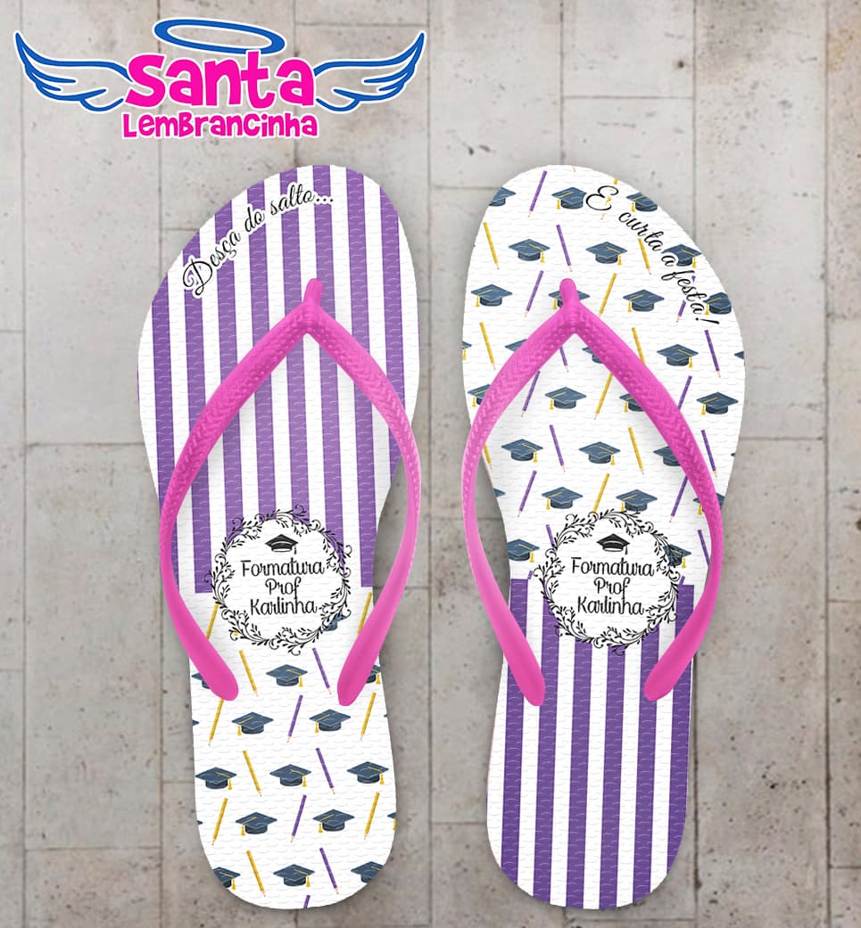 Chinelo Formatura Pedagogia Listrado com Capelos COD 5822