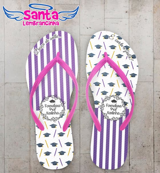 Chinelo Formatura Pedagogia Listrado com Capelos COD 5822