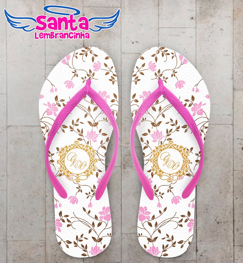 Chinelo Casamento Flores com Fundo Branco Personalizado COD 5329
