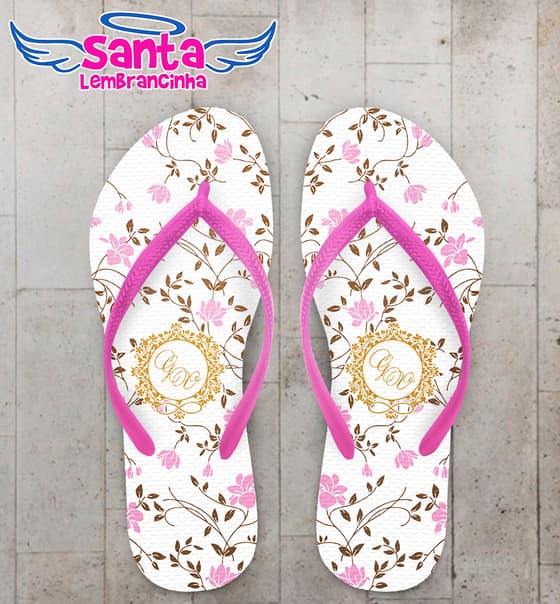 Chinelo Casamento Flores com Fundo Branco Personalizado COD 5329