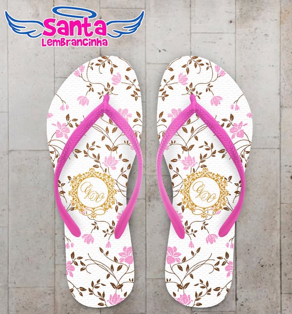 Chinelo Casamento Flores com Fundo Branco Personalizado COD 5329