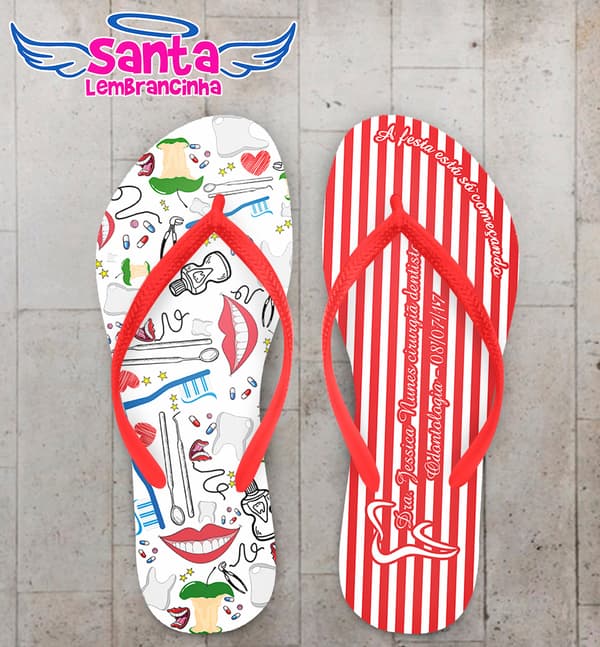 Chinelo Formatura Odontologia Listrado Vermelho e Branco COD 5727