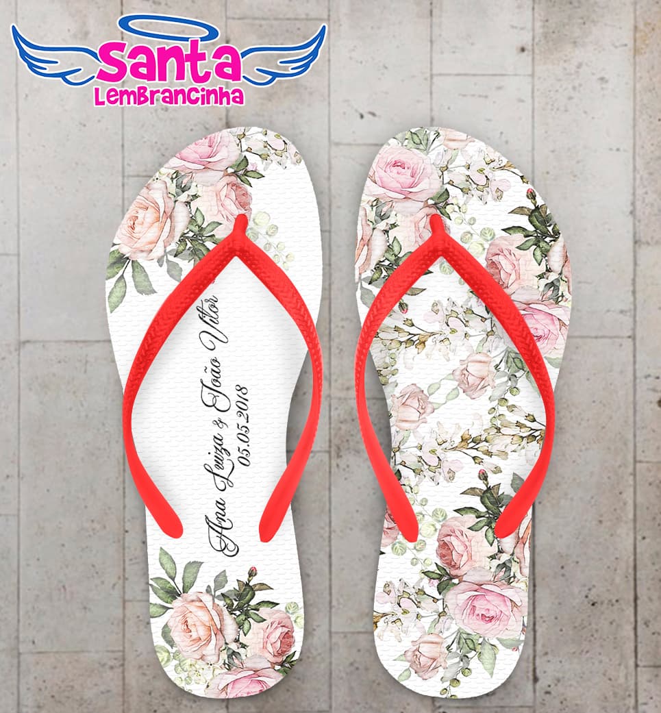 Chinelo Casamento Fundo Floral Personalizado COD 5335