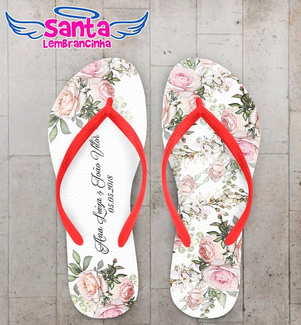 Chinelo Casamento Fundo Floral Personalizado COD 5335