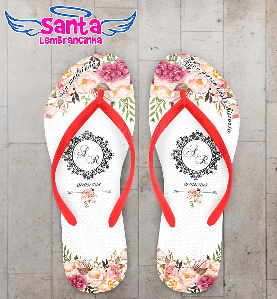 Chinelo Casamento Fundo de Rosas e Monograma Personalizado COD 5339