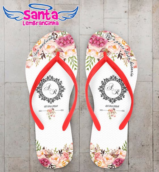 Chinelo Casamento Fundo de Rosas e Monograma Personalizado COD 5339