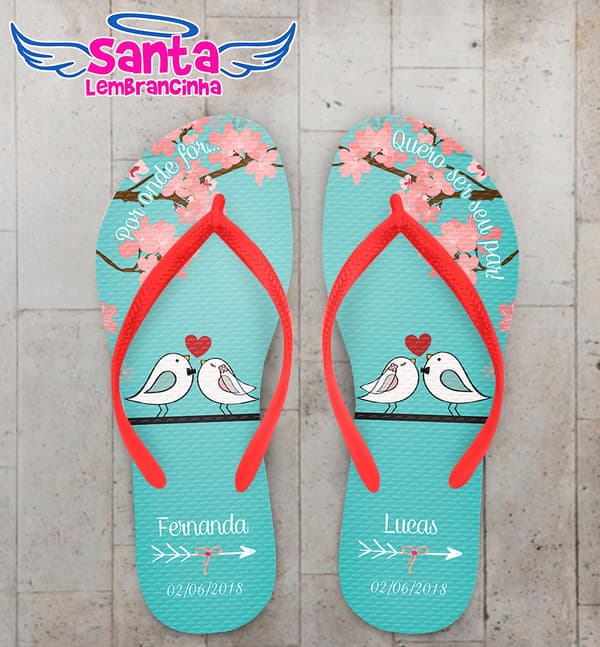 Chinelo Casamento Pássaros e Cerejeira Personalizado COD 5328