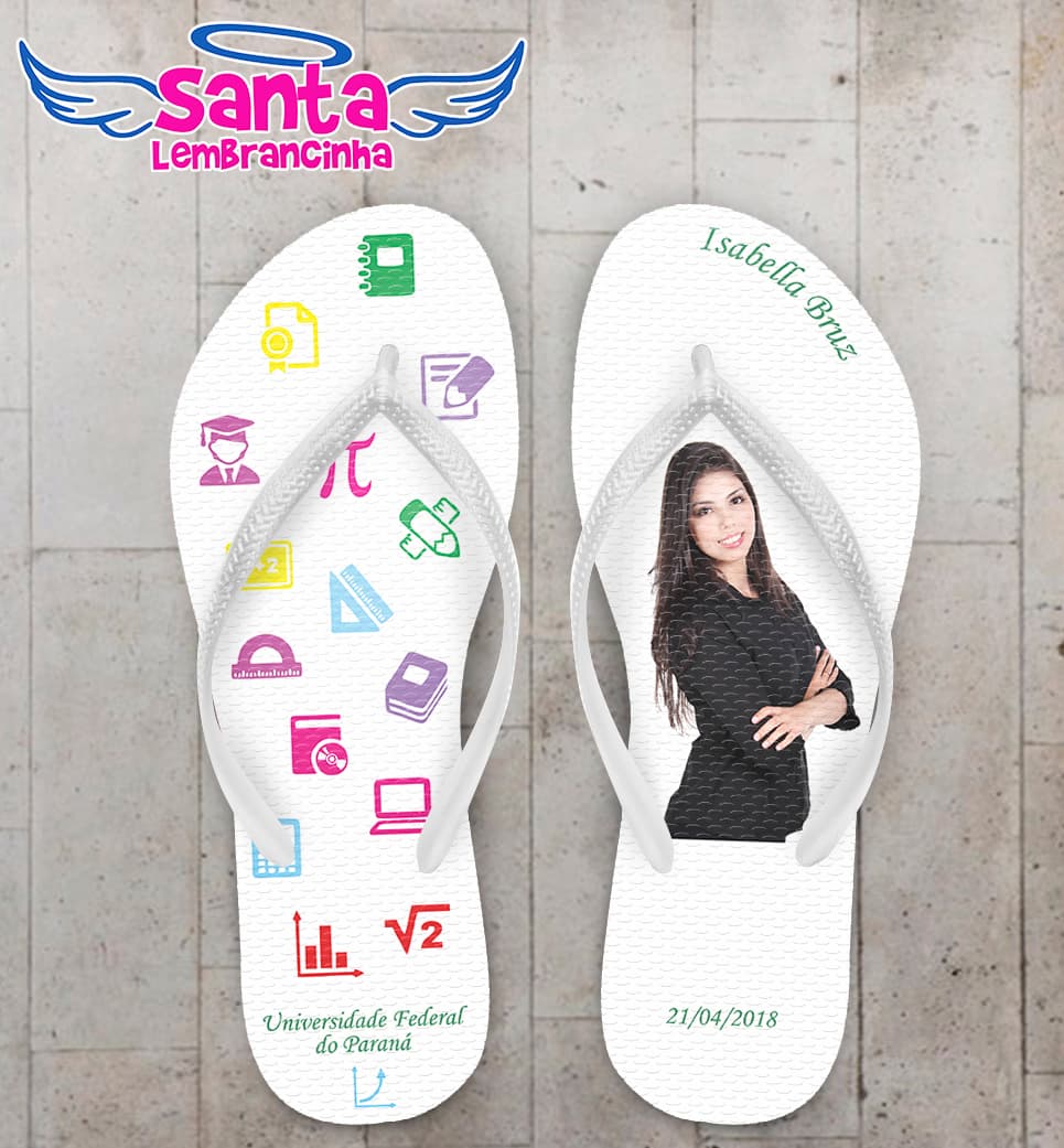 Chinelo Formatura Matematica Fundo Branco com Foto COD 5728
