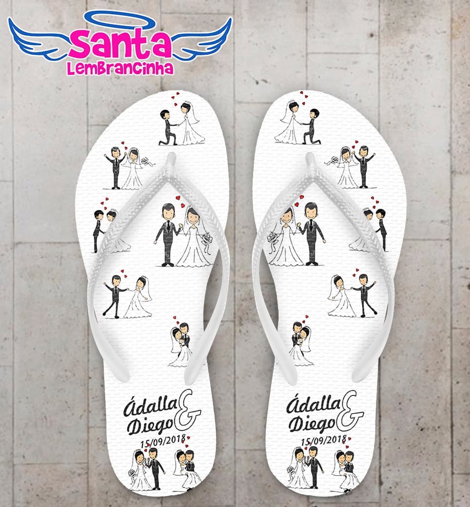 Chinelo Casamento Fundo Branco Noivinhos COD 5854