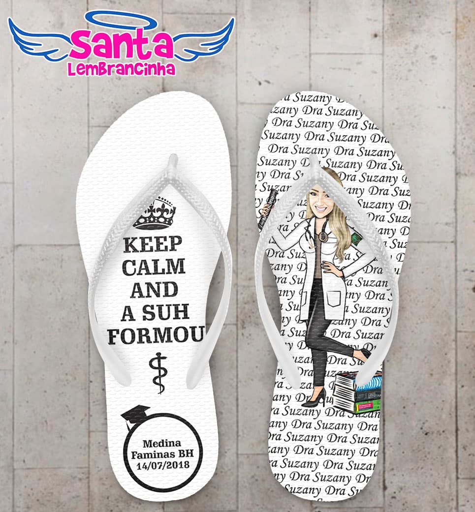 Chinelo Formatura Medicina Caricatura e Keep Calm COD 5803