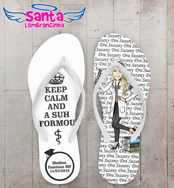 Chinelo Formatura Medicina Caricatura e Keep Calm COD 5803