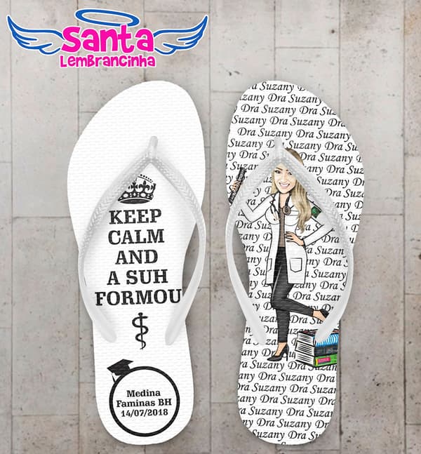 Chinelo Formatura Medicina Caricatura e Keep Calm COD 5803