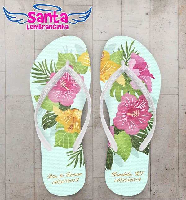 Chinelo Casamento Rosas com Fundo Branco Personalizado COD 5332