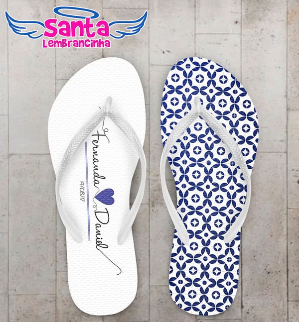 Chinelo Casamento Azulejo Português Azul Personalizado COD 5297