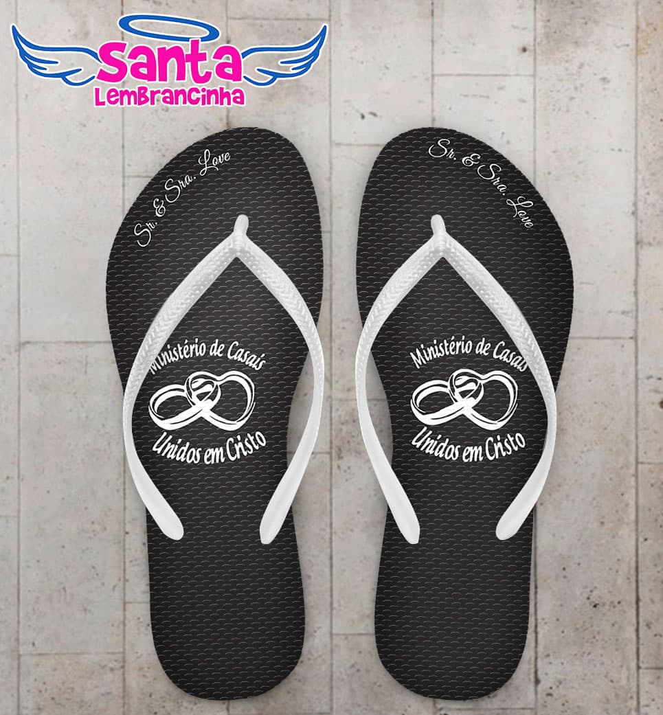 Chinelo Casamento Aliança de Coração com Fundo Preto Personalizado COD 5381