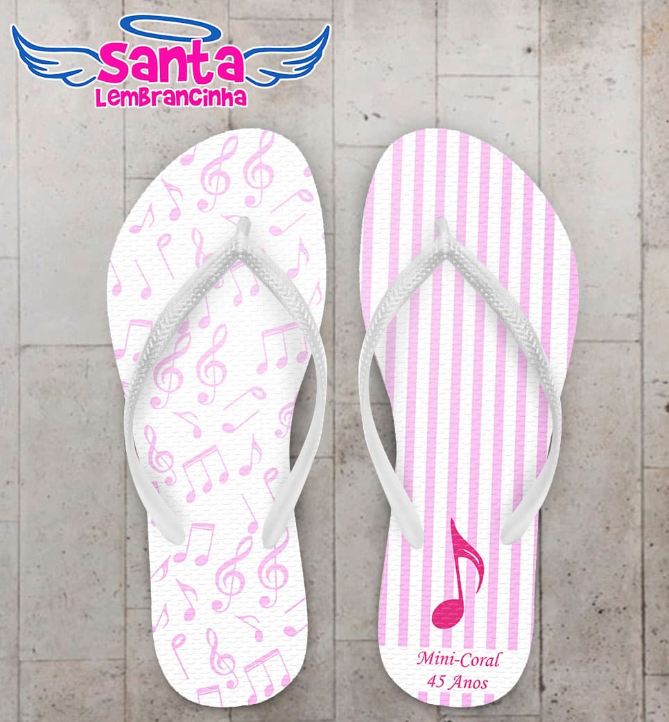 Chinelo Aniversário Notas Musicais Rosa Personalizado COD 5389