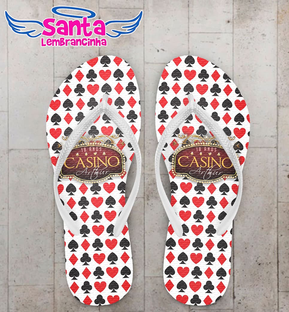 Chinelo Aniversário Casino com Fundo de Naipe Personalizado COD 5393