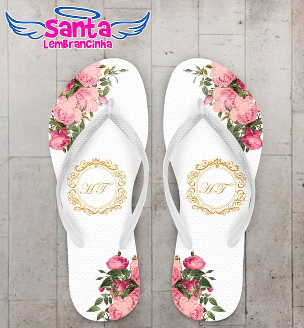 Chinelo Casamento Fundo Branco com Monograma Personalizado COD 5548