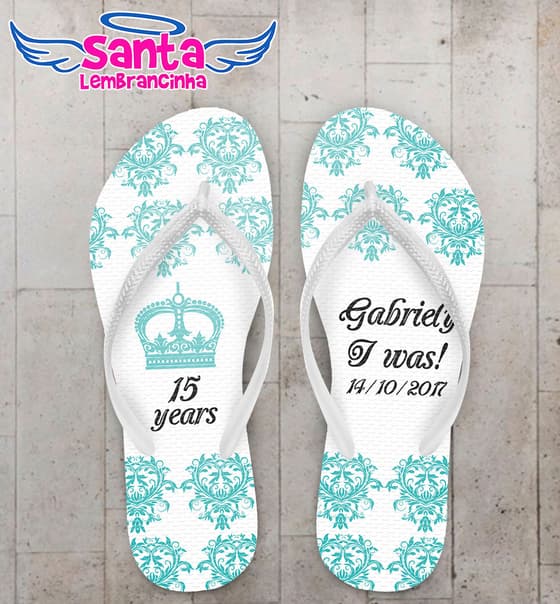 Chinelo 15 Anos Debutante Fundo Branco com Coroa Personalizado COD 5649