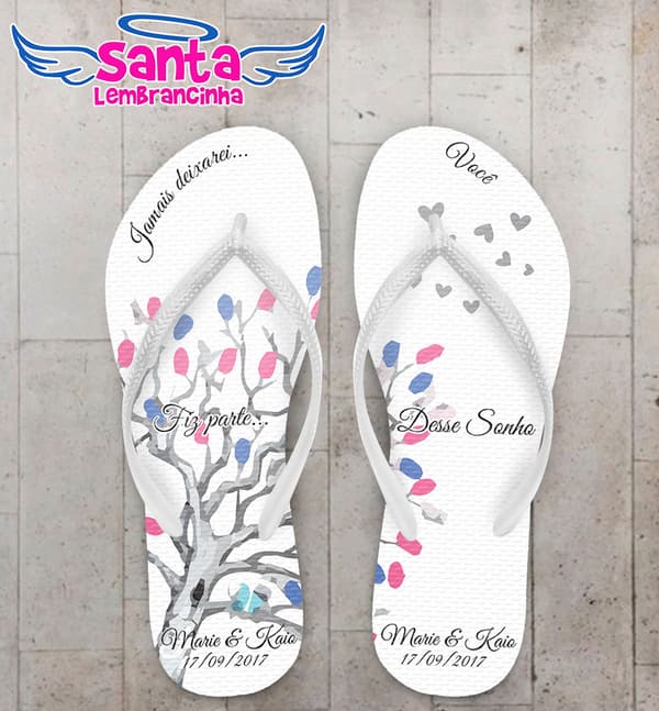 Chinelo Casamento Árvore, Jamais deixarei você Personalizado COD 5304