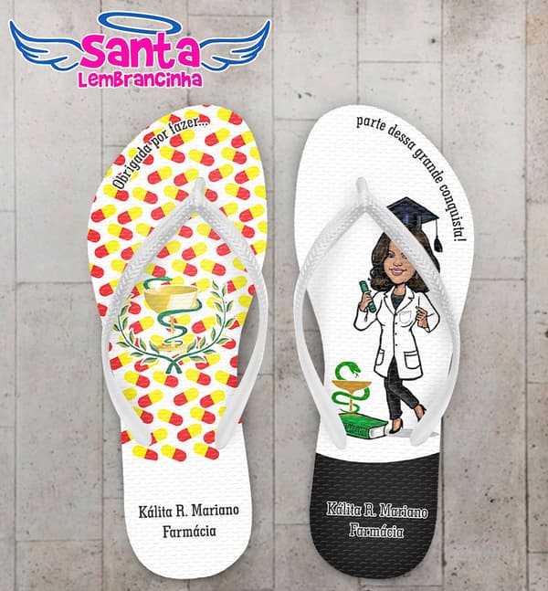 Chinelo Formatura Farmácia Caricatura Fundo Branco COD 5771