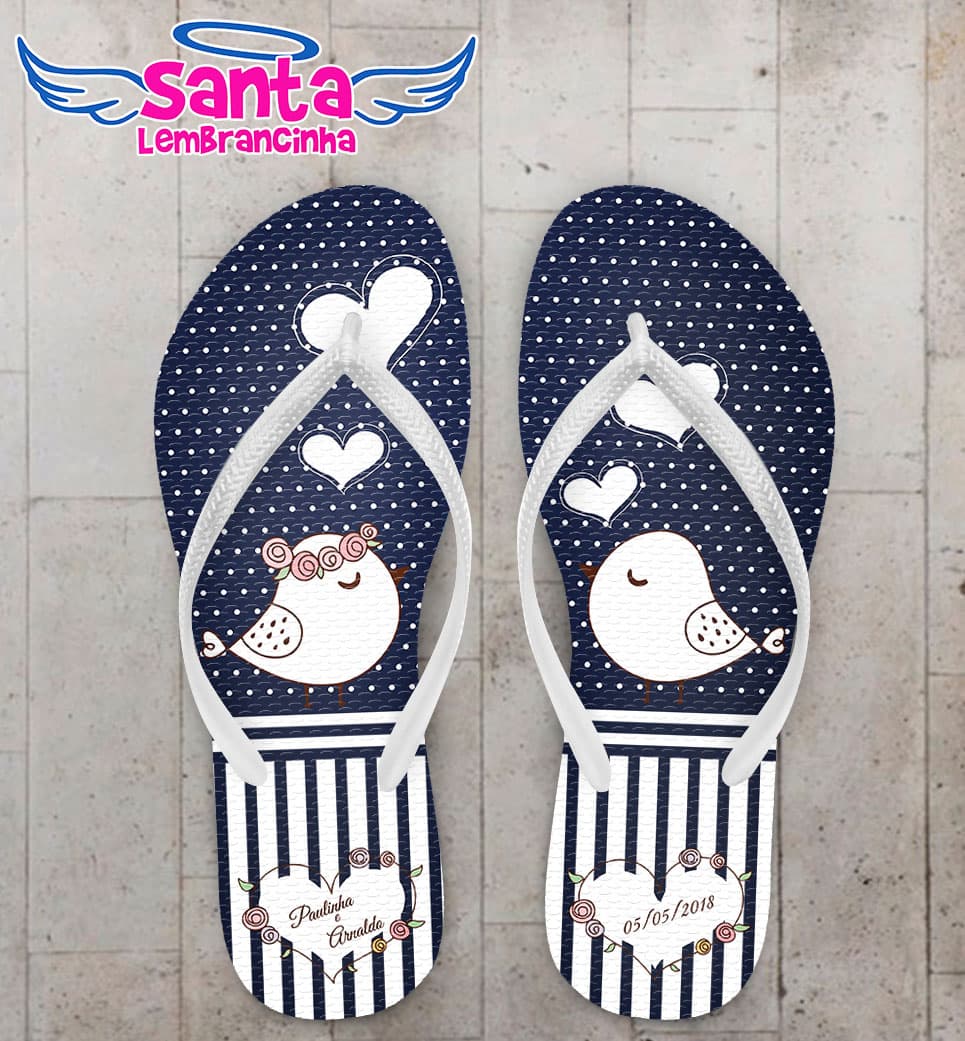 Chinelo Casamento Pássaros com Fundo Listrado Personalizado COD 5348