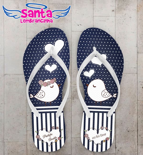Chinelo Casamento Pássaros com Fundo Listrado Personalizado COD 5348